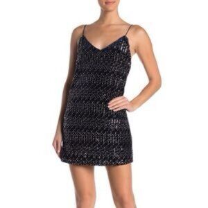 Wild Honey Sequin Strappy Mini Dress in Midnight Navy Blue & Silver